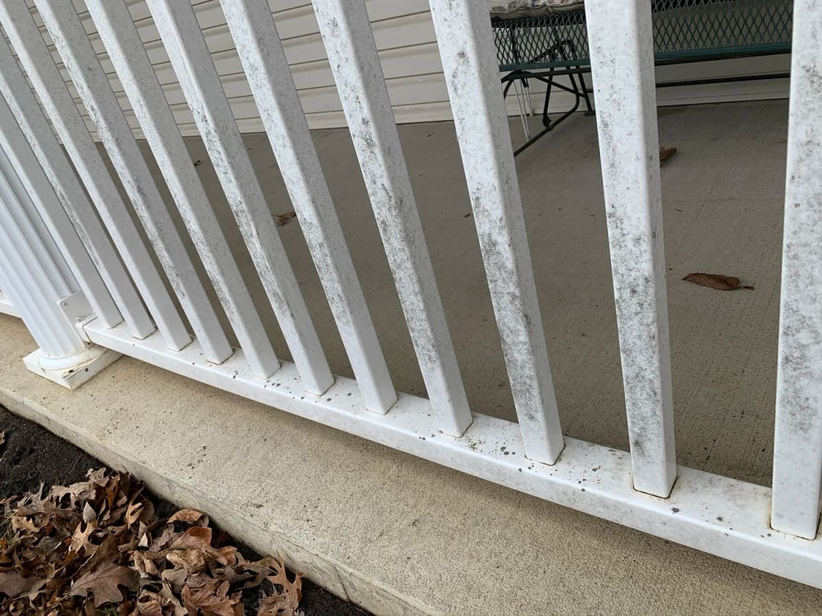 The same white railing and base after a soft wash, clean and bright